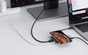 AUKEY USB C Hub Adapter with Wireless Charger 5-in-1 Type-C Hub -min