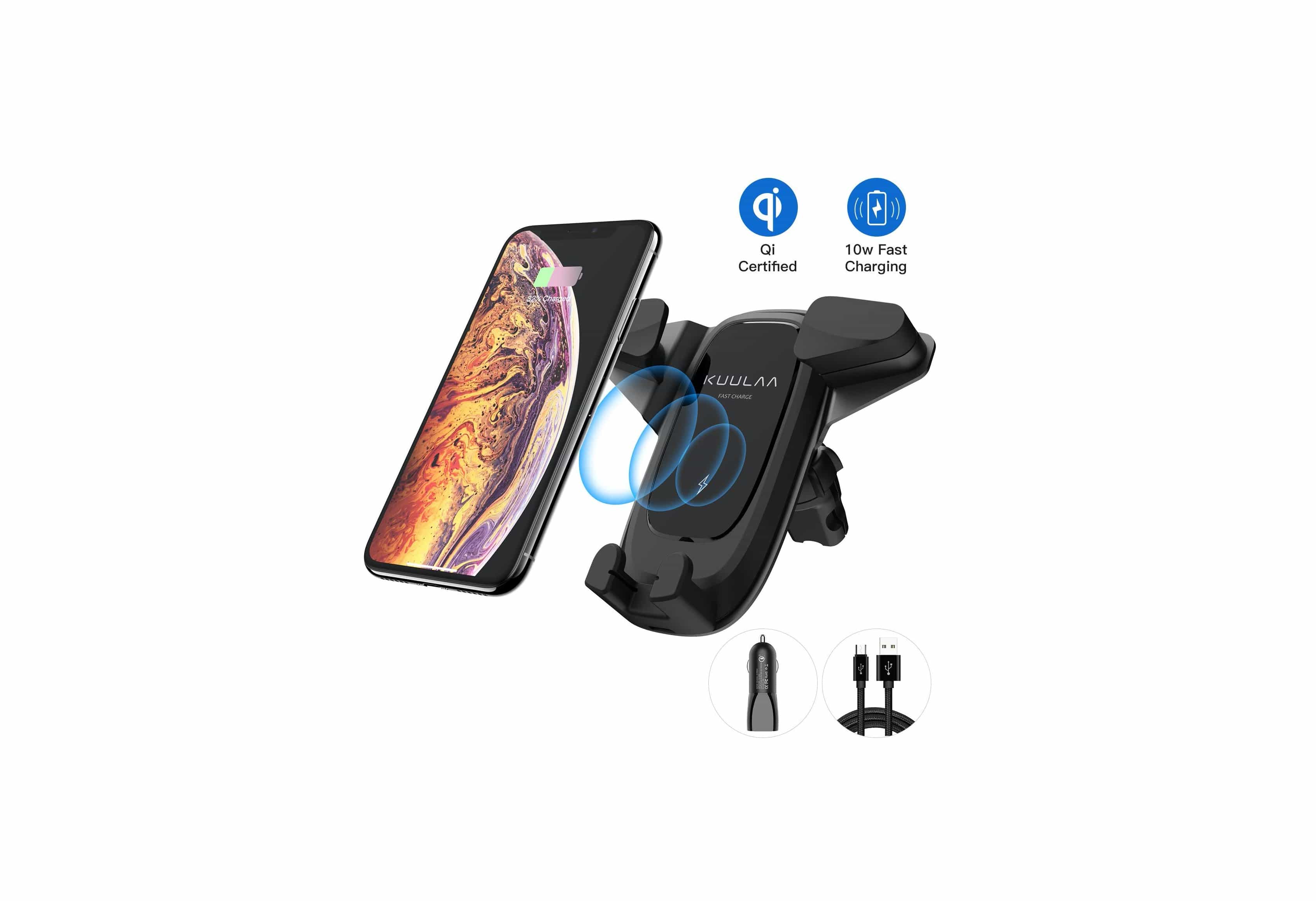 Kuulaa Qi Certified Wireless Charging Air Vent Car Mount -min (1)