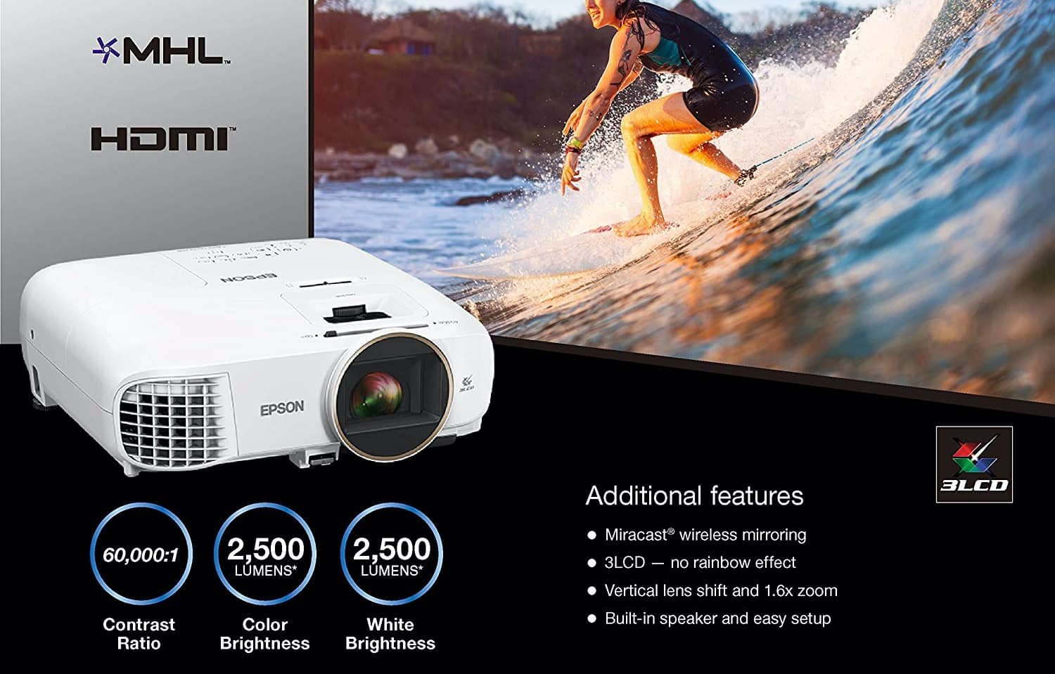Epson Home Cinema 2150 Wireless 1080p Miracast, 3LCD projector -min