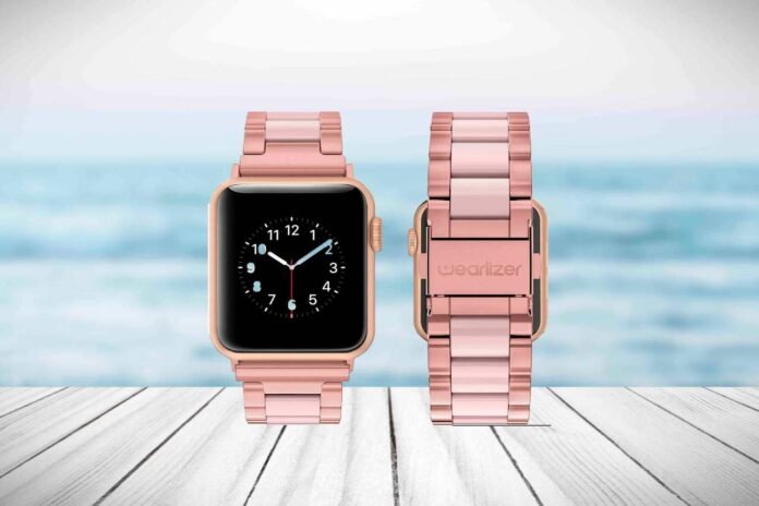 Wearlizer Rose Gold Pink Stainless Steel Apple Watch Strap