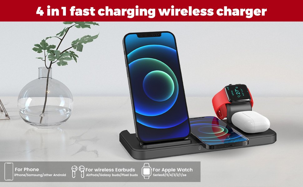 Coobetter 4 in 1 Wireless Charging Station with Adapter