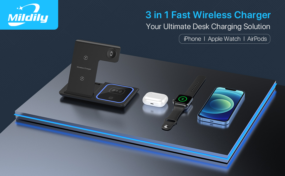 MILDILY 3-in-1 Wireless Charging Station