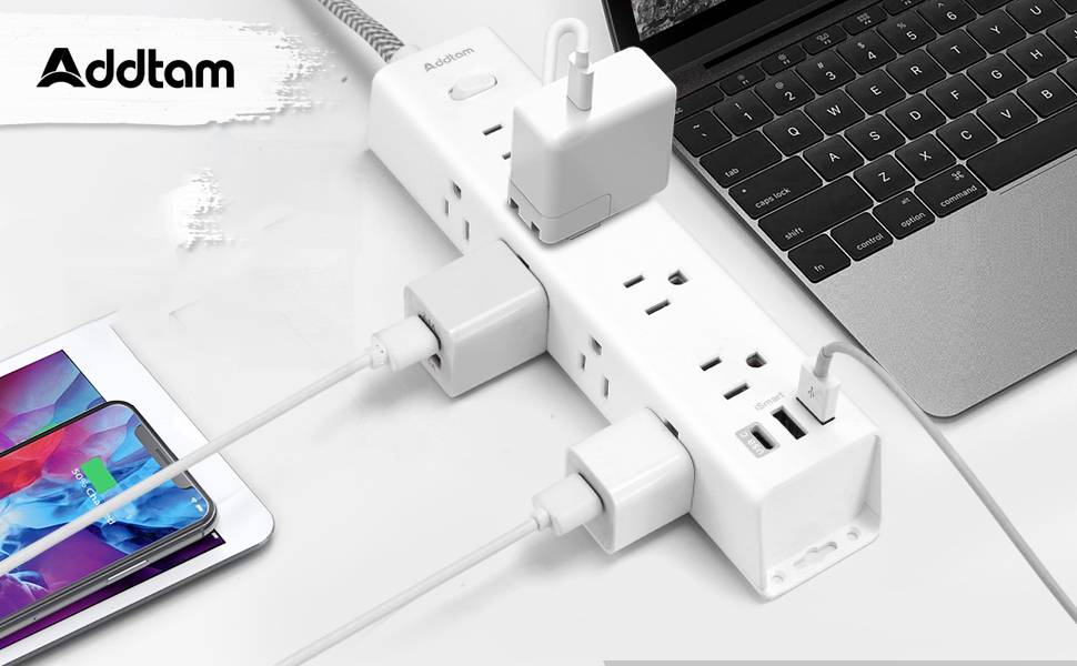 ADDTAM Power Strip with 12 AC Outlets & 3 USB Ports