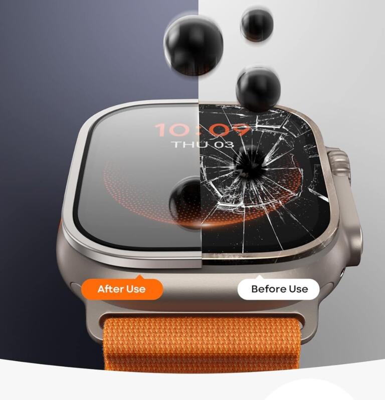 The Lamicall Titanium Screen Protector not only safeguards the Apple Watch Ultra 2/Ultra against physical damage but also adds a touch of elegance to its appearanceall-titanium-screen-protector-for-apple-watch-ultra