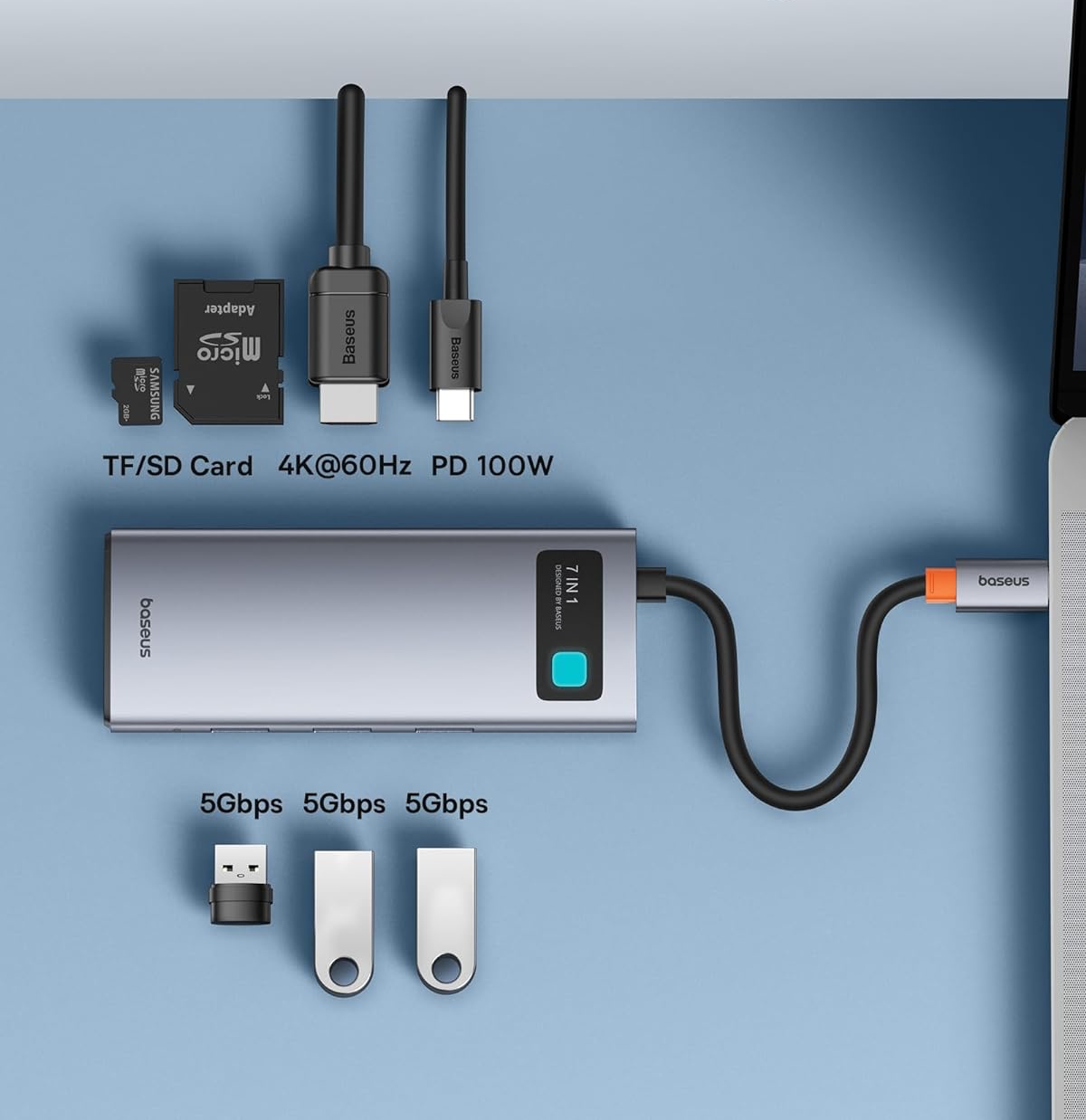 Baseus USB C Hub, 4K@60Hz HDMI USB C Docking Station