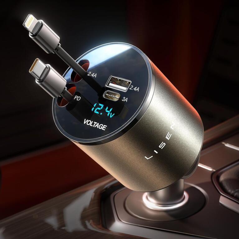 LISEN 4 in 1 Retractable iPhone Car Charger