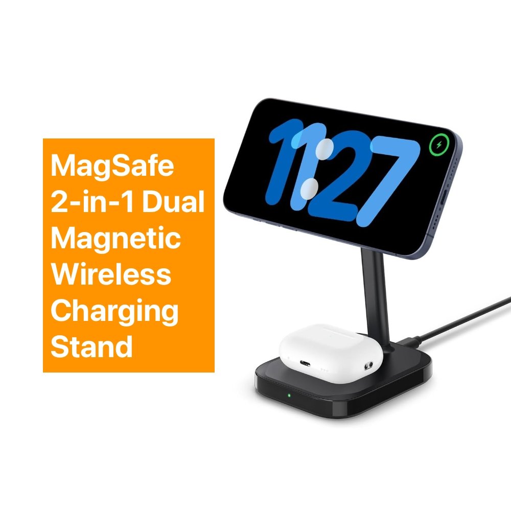 Spigen ArcField (MagFit) for MagSafe 2-in-1 Dual Magnetic Wireless Charging Stand Fast Wireless Charger for iPhone